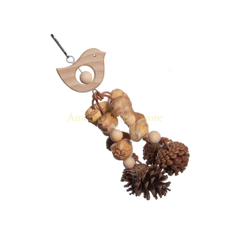 F26C Natural Pinecone Bird Toy Fun Chewing Toy Birdcage Tearing Toy All Size Bird Wood Enrichment Toy for Conures Cockatiels