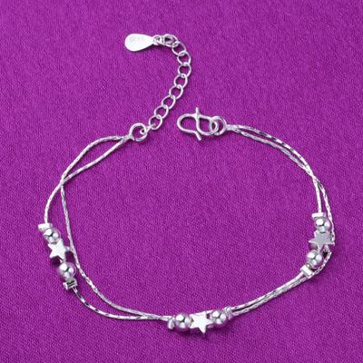 Double Layer Star Round Beads 925 Sterling Silver Charm Bracelets &Bangles Anklet For Women Wedding Party Jewelry A176