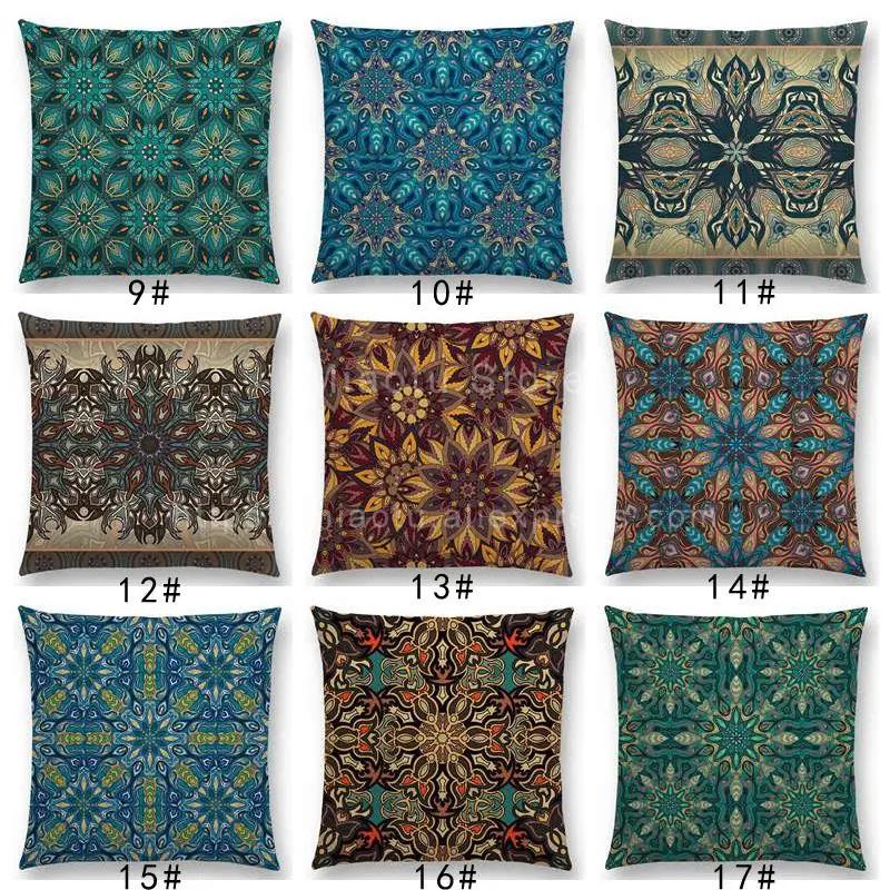 Boho Colorful Flowers Abstract Ethnic Floral Pillow Case Mandalas Pattern Design Vintage Patchwork Retro Cushion Cover