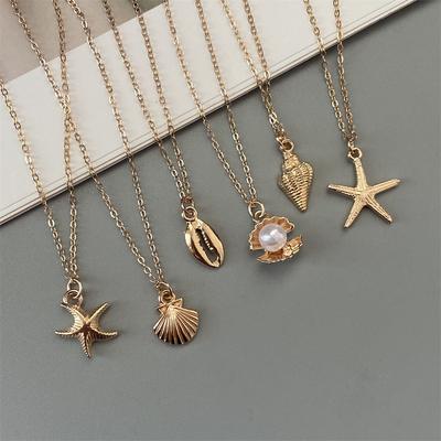 Goldfarbene Seestern Muschel Muschel Anhänger Halskette Gliederkette Geschenk Hals Zirkon Geschenk für Strand See Halskette