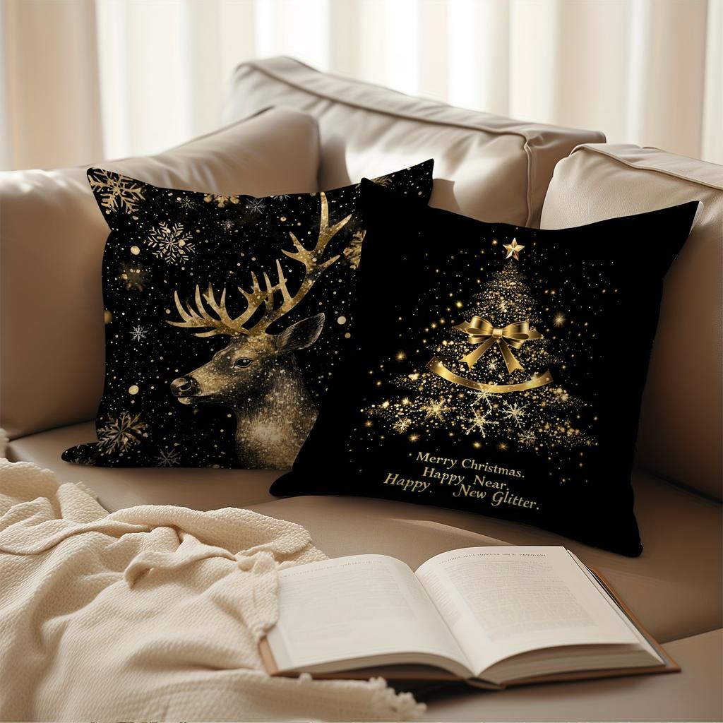 1pc Black Golden Christmas Cushion Cover Snowman Durable Cover 2025 New for Home Ornament Xmas New Year Christmas Decoration