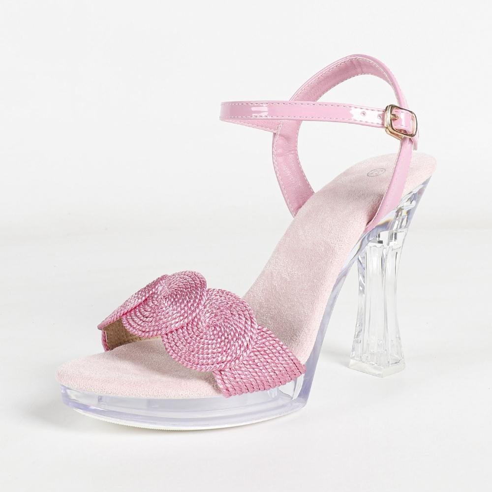 Women 11CM Square Toe Transparent Crystal Non Slip Linen Heels Sexy Car Model Nightclub Summer Sandals Footwear LFD-198711-Q7