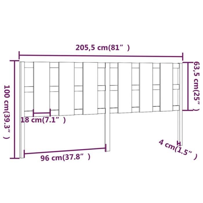 VidaXL Tête de lit 205,5x4x100 cm Bois massif de pin 818010