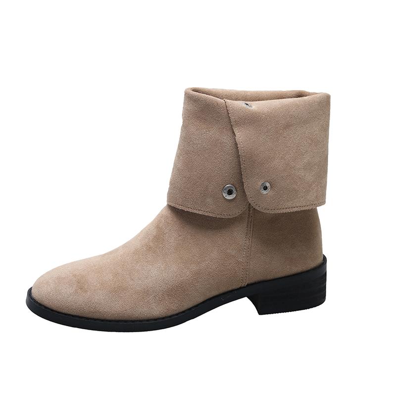 Fashion Aphixta Suede Upper Button Dec Women Ankle Boots Knee Boots Women Black Shoes Fashion Round Toe Modern Ankle Boots for Women
