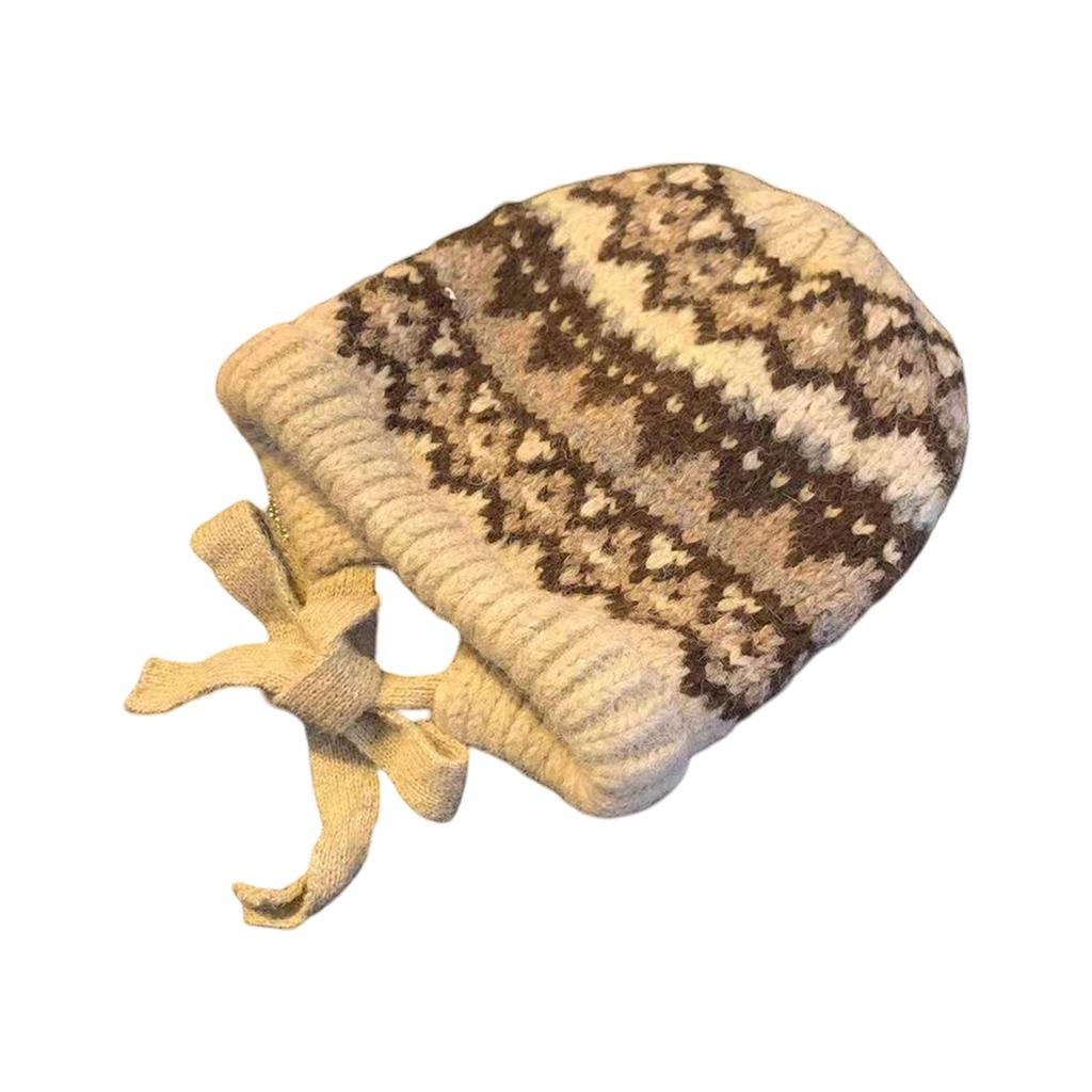 Ethnische gestreifte Mütze ohne Schirm für Streetwear Bequeme dehnbare Mütze für Herbst Winter Pullovermütze für Damen für den täglichen Gebrauch