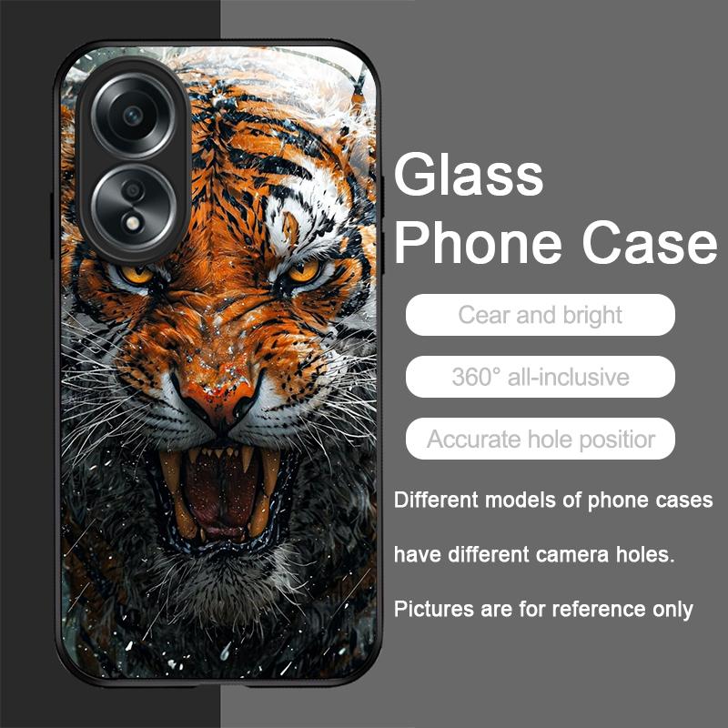 Golden Black Tiger Stripe Flame Print Tempered Glass Phone Case for OPPO Realme 13 Pro Plus 12 11 10 9i C55 X7 GT Neo 2 3T Cover