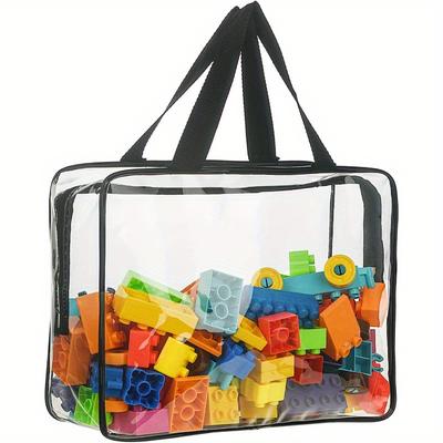 4pcs Large Toy Storage Bag Multi Purpose Zipper Transparent PVC Waterproof Travel Case for Building Blocks and Puzzles