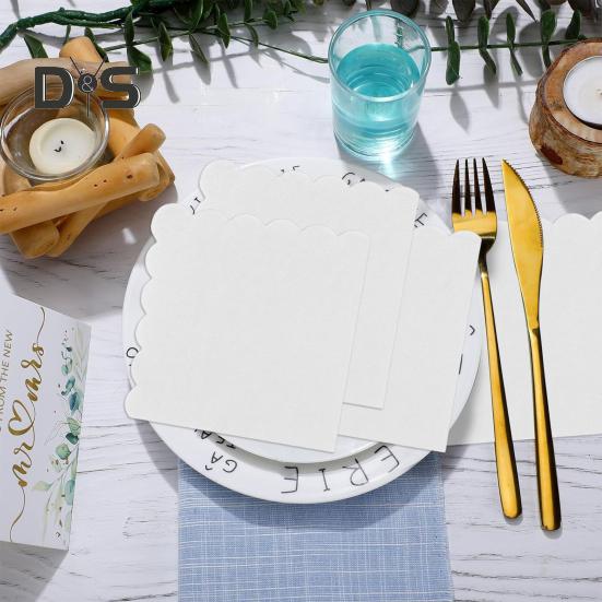 100 Ark 25CM Vågig Cocktailservett 2 Lager Tjock Fyrkantig Engångs Babyshower Bröllop Födelsedagsfest Dessert Dryck Middag Pappersservett