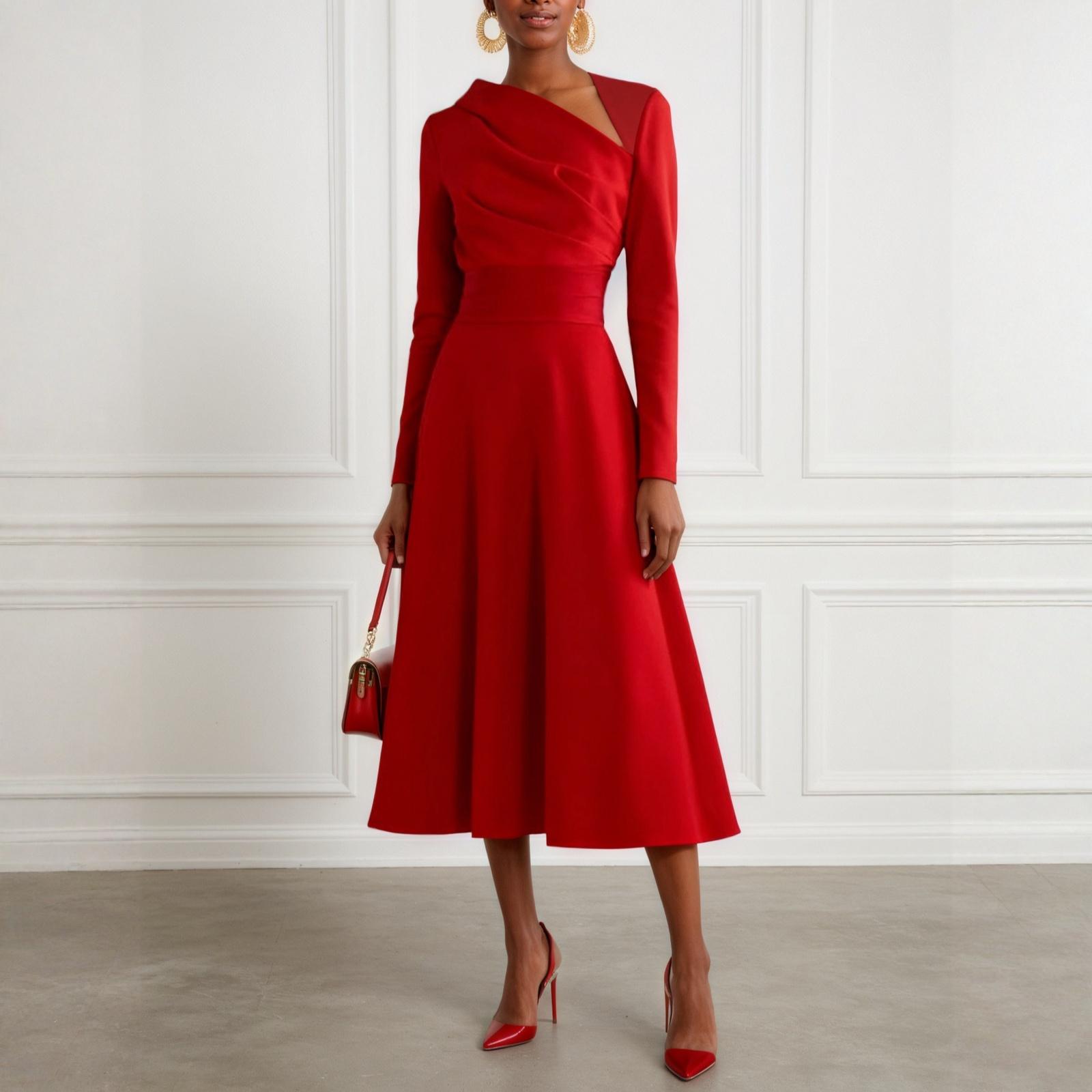 Women s Casual Fashion Long Sleeve Dress XXL красный