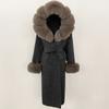 OFTBUY Winter Women Coat Real Natural Fox Fur Hooded Detachable Collar Double-faced Woolen Jacket Long Casual Elegant Overwears