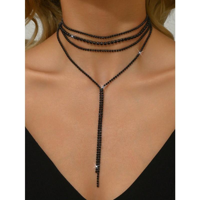 

Роскошный и элегантный стиль, многослойное ожерелье с кисточками черного/белого цвета, сверкающие стразы, для невест, изысканные аксессуары, подчеркивающие темперамент one-size