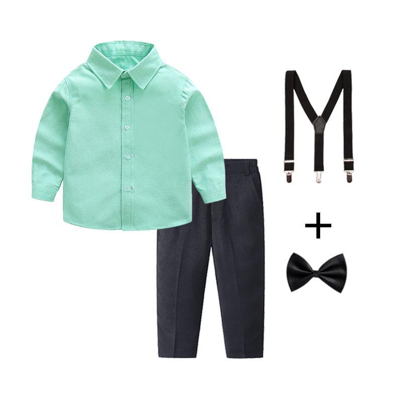 Boys' White and Blue Long-Sleeved Shirt & Black Long Pants Set Performance Costume