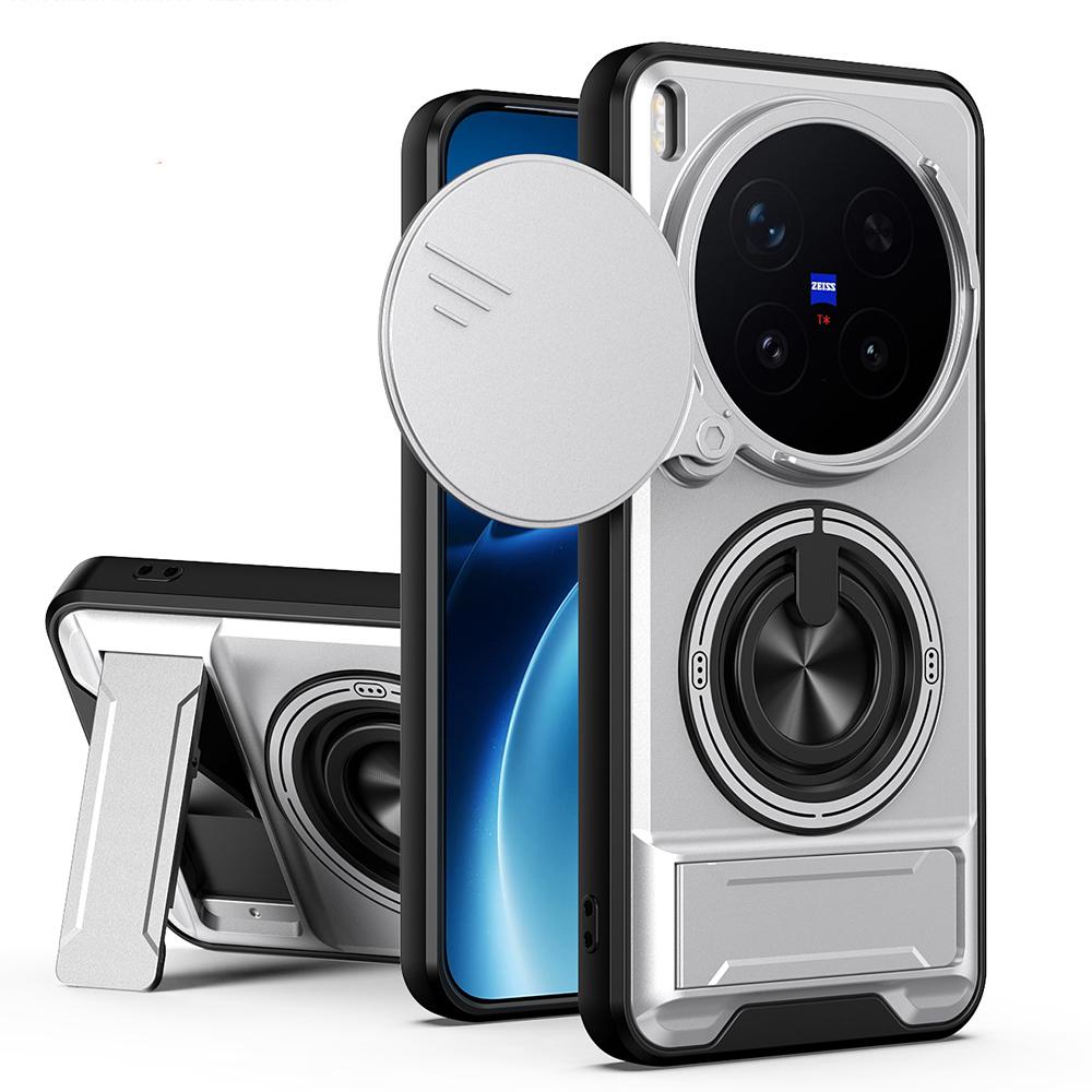 KEYSION Magnetic Phone Case for VIVO X300 Pro 5G Slide Camera Protection Upright Kickstand Ring Shockproof Cover for VIVO X300