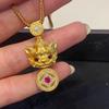 New In Inlaid Diamond Antique Gold Crafts Wink Pixiu Necklace Pendant Copper Coin Retro Sweater Chains Banquet Jewelry Gifts