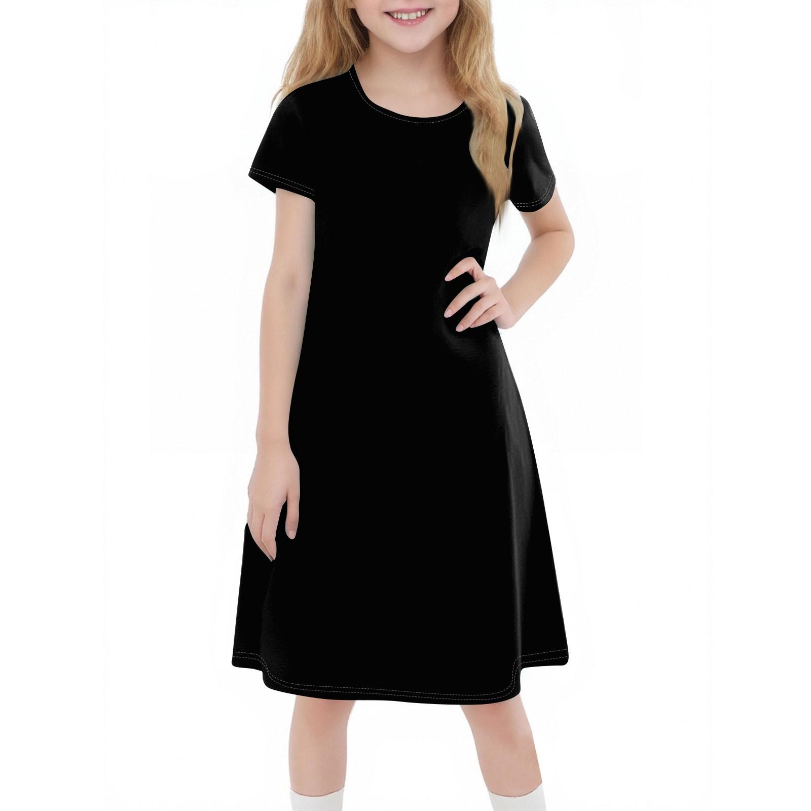 Children s Summer Short-sleeved Casual Fashion Round Neck Dress 130 чёрный