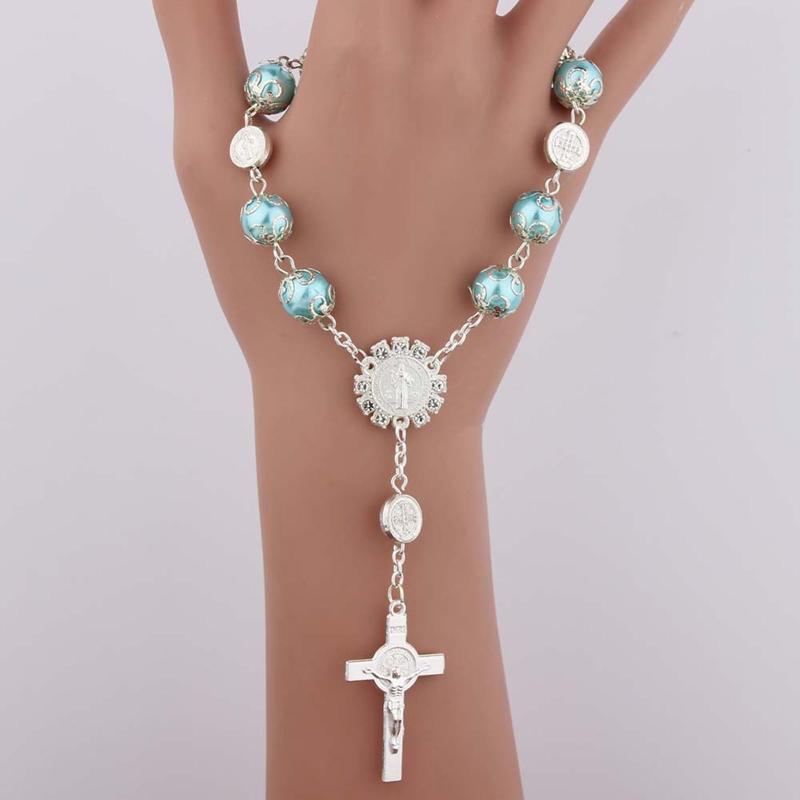 Catholic Finger Chain Small Rosary Finger Baptism Rosaries Faux Pearls Bracelet Suitable for Baptism Favors Christening