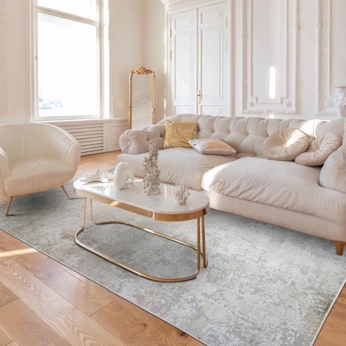 VERDIO USED - Tappeto in viscosa effetto used in rilievo grigio beige 160x230