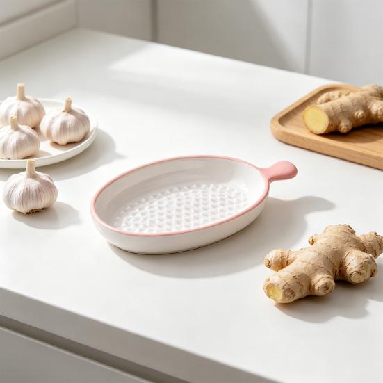 Ceramiczna Płytka do Tarcia Czosnku do Przygotowywania Jedzenia, Wielofunkcyjne Naczynie do Mielenia Imbiru, Antypoślizgowa Miska do Ugniatania Seru Gałki Muszkatołowej
