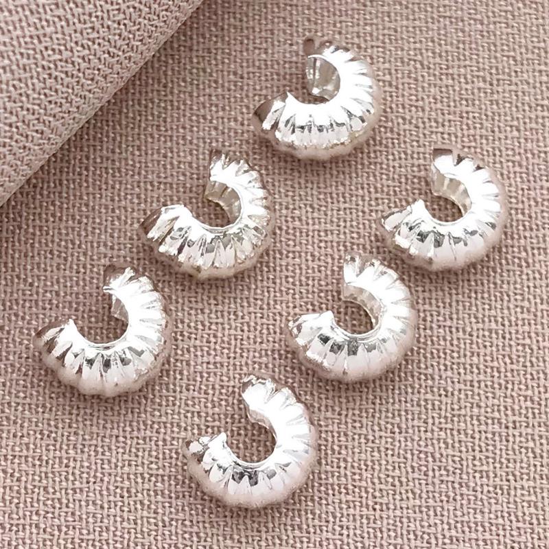 10Pcs 4Mm 18K Copper Plated Genuine Golden Thick Silvery Pattern Crescent End Buckle, Diy Jewelry Making Accessories