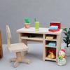 1:12 Miniature Dollhouse Wooden Desk and Chair Set