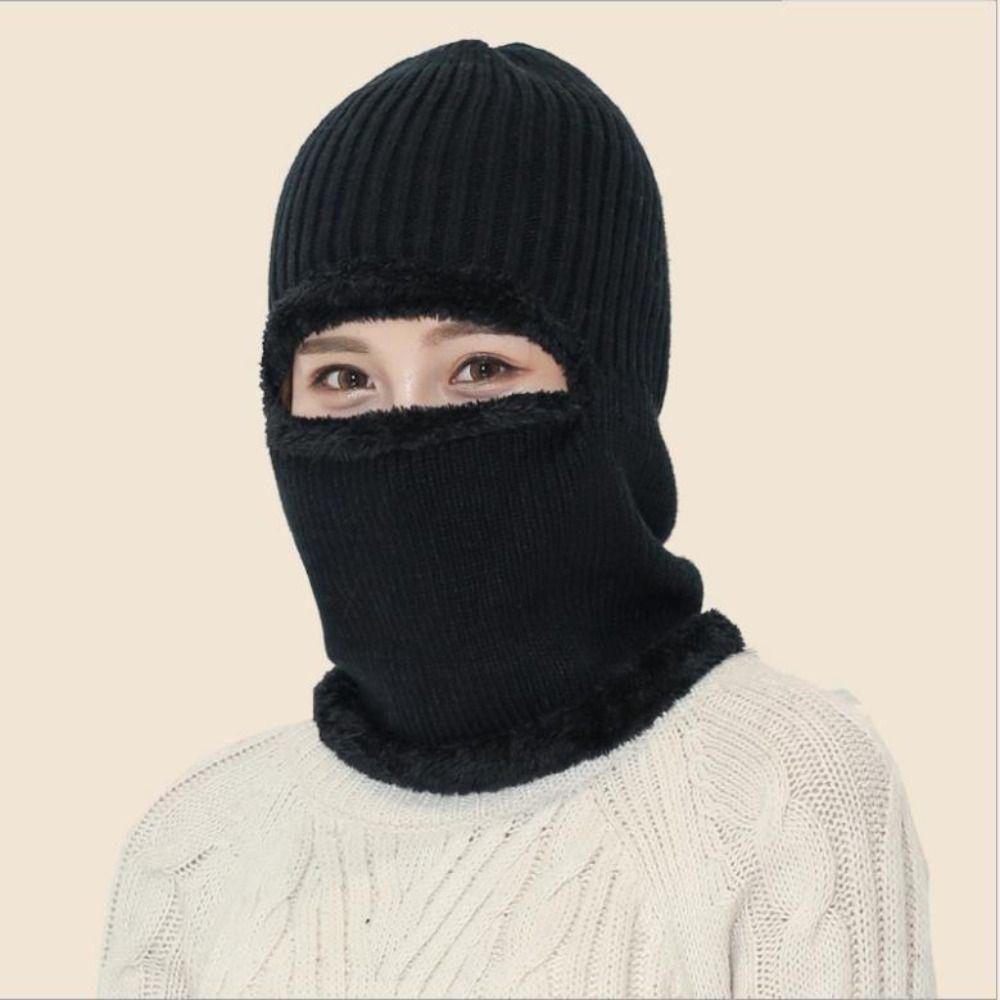 

Дихаюча В язана Шапка Захист Вух Цілісна Шапка-Шарф Повсякденна Зимова Шапка-Біні чорний