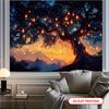 2D Flat, Enchanted Night Tree with Fairy Lights Tapestry - Glowing 2D Flat Polyester Wall Hanging for Indoor/Outdoor Use, Batter
