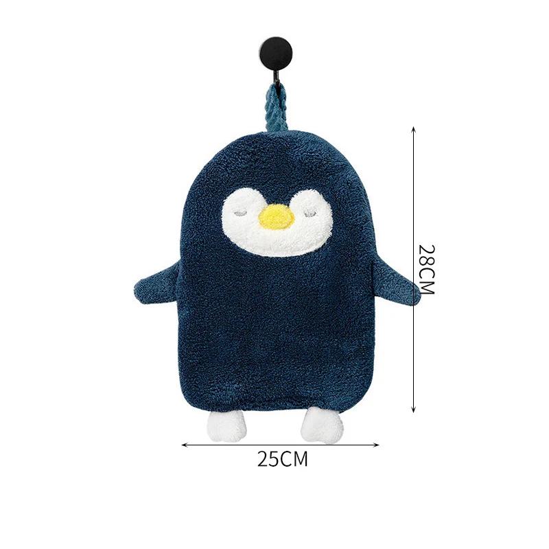 Cartoon Penguin Hand Towel Cute Kids Bathing Towel Soft Coral Kitchen Towel Super Absorbent Handkerchief Bathroom Accessories