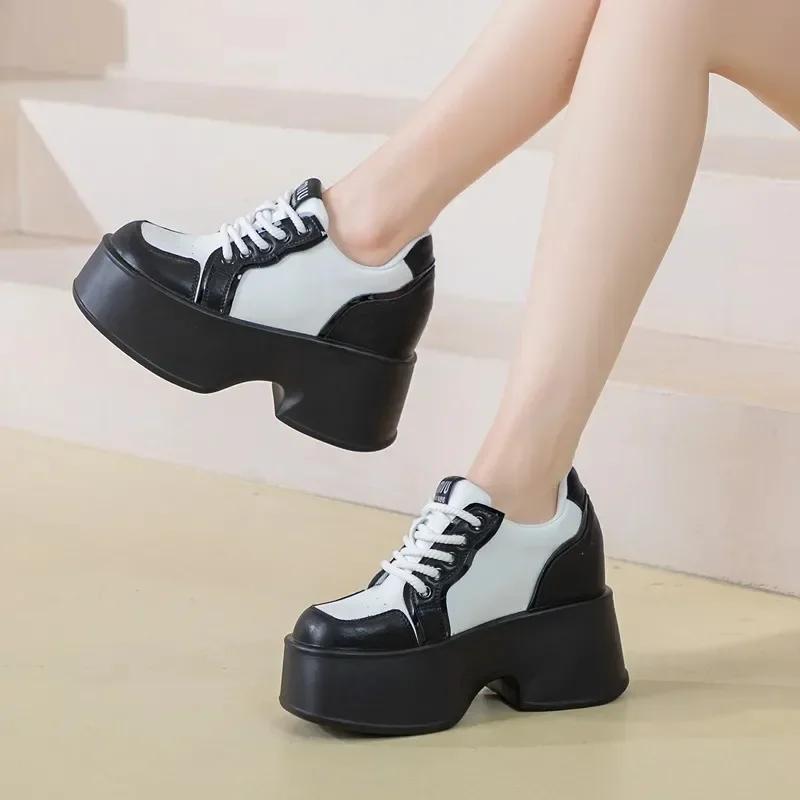 Fashion 11cm Women Luxury Genuine Leather Platform Wedge Pumps High Heels Ankle Booties Spring Autumn Ankle Boots Casual Office Shoes