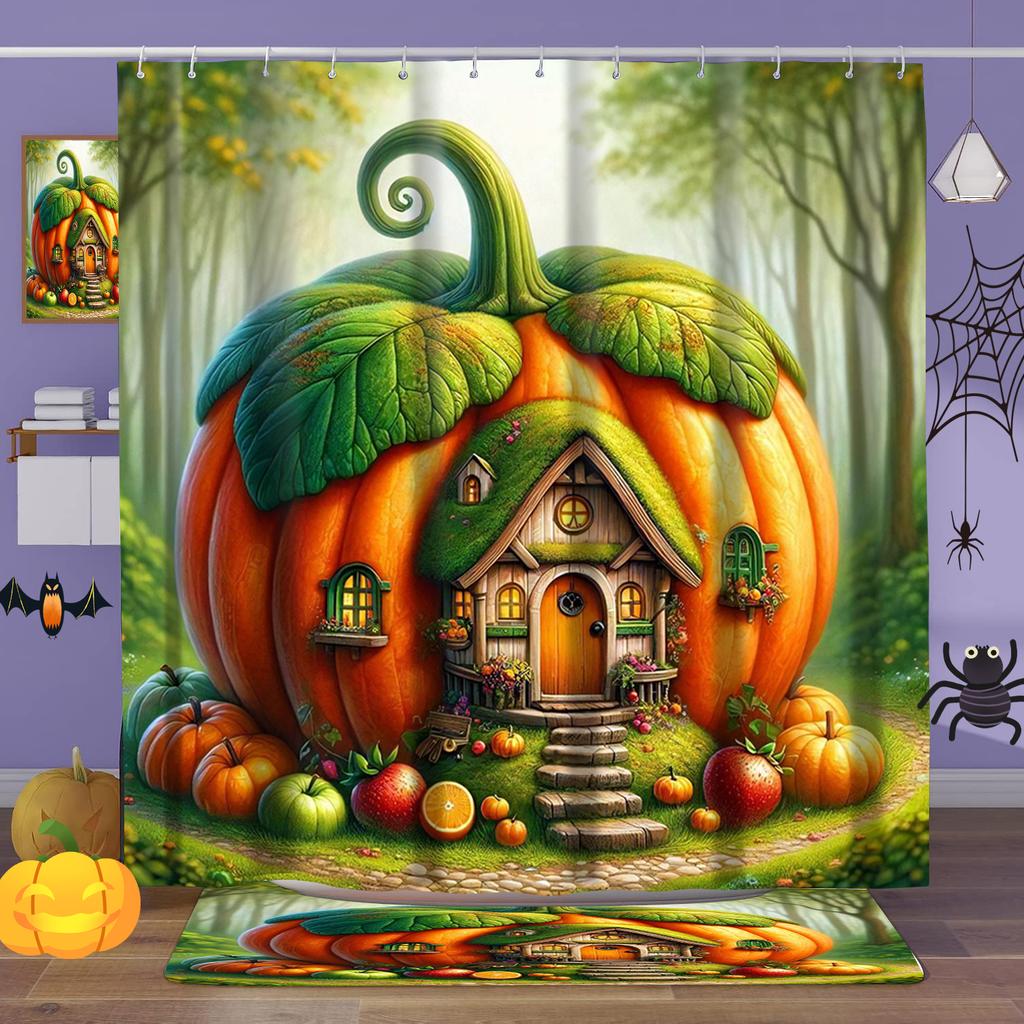 Harvest Thanksgiving Maples Pumpkin Pattern House Bathroom Shower Curtain With 12 Hooks Bathroom Decor And Accessories