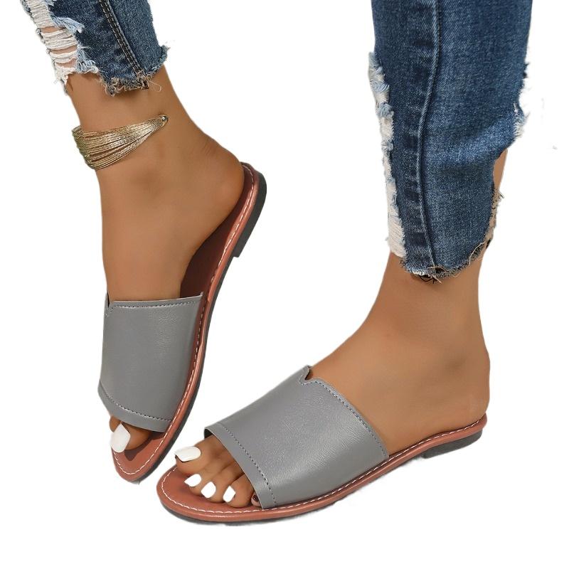 Fashion 2025 Summer Basic Women's Slippers Fashion Outdoor Daily Slippers Women New Open Toe Plus Size Concise Flat Slippers Zapatos