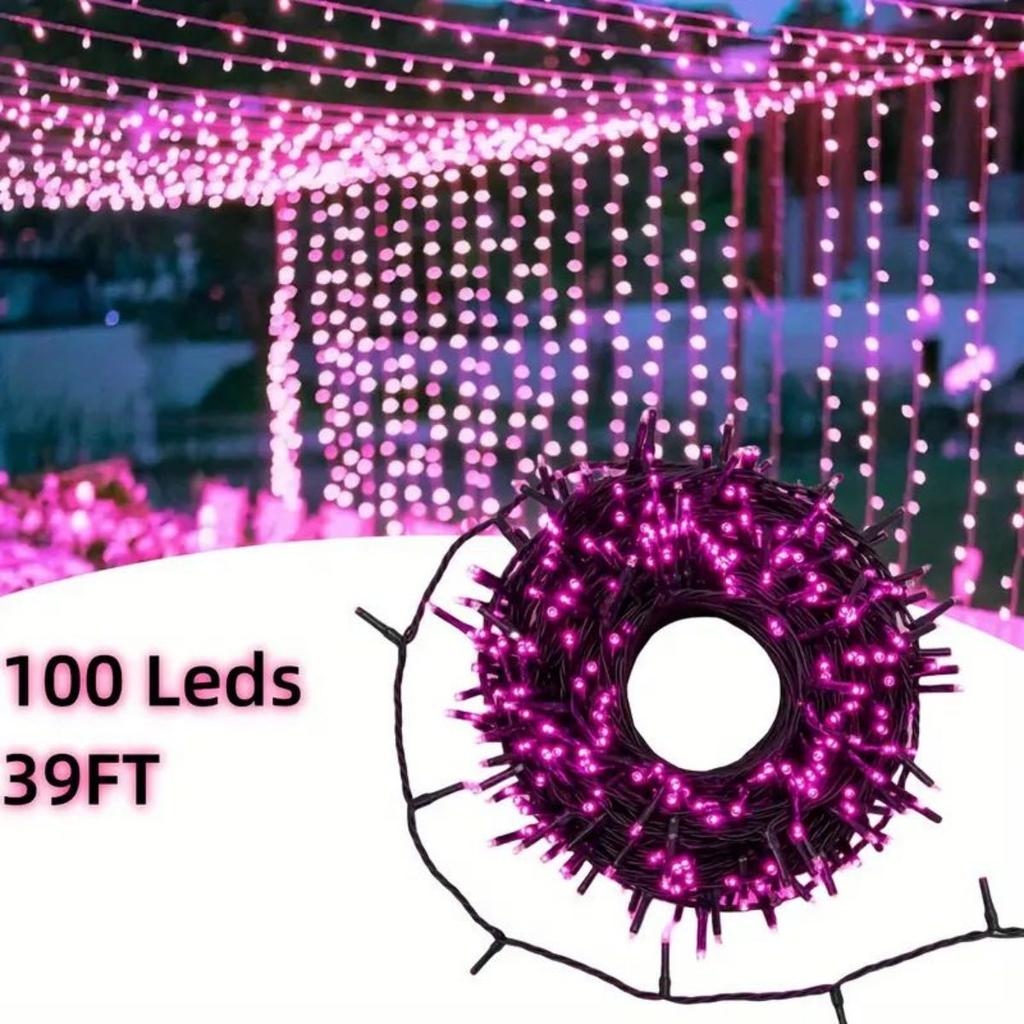 39Ft Sparkling Pink Fairy Lights - 100 Shimmering Leds, 8 Enchanting Modes - Perfect For Christmas, Weddings, Valentines Day