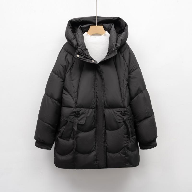 

Pinghu Thickened Fashion Simple Hooded Warm Fashion Winter Jacket Bread Clothing Medium and Long Loose Down Jacket M