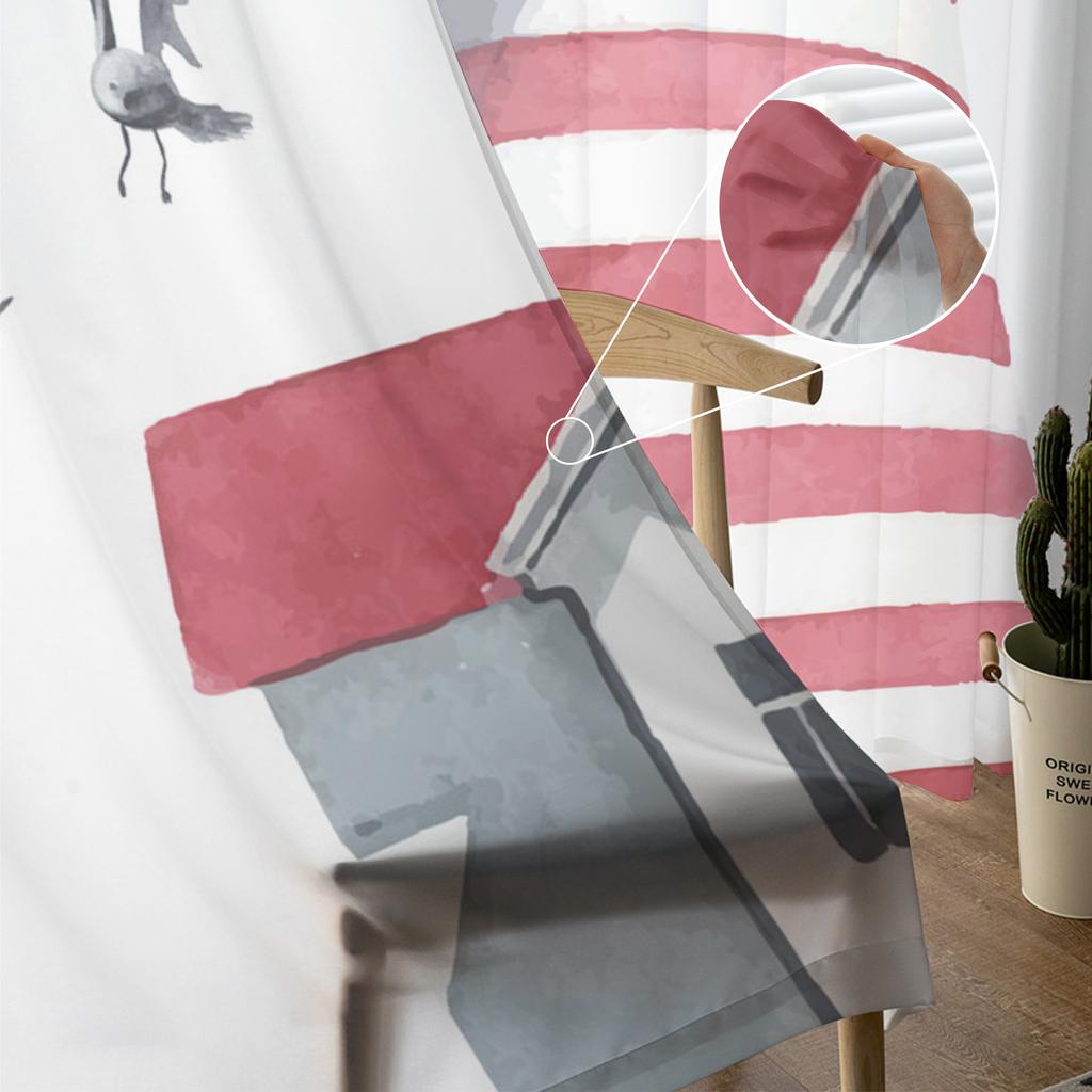 Maják s rackem akvarelové umění bílé průsvitné záclony do obývacího pokoje dekorace okenní záclony kuchyňské tylové záclony voile