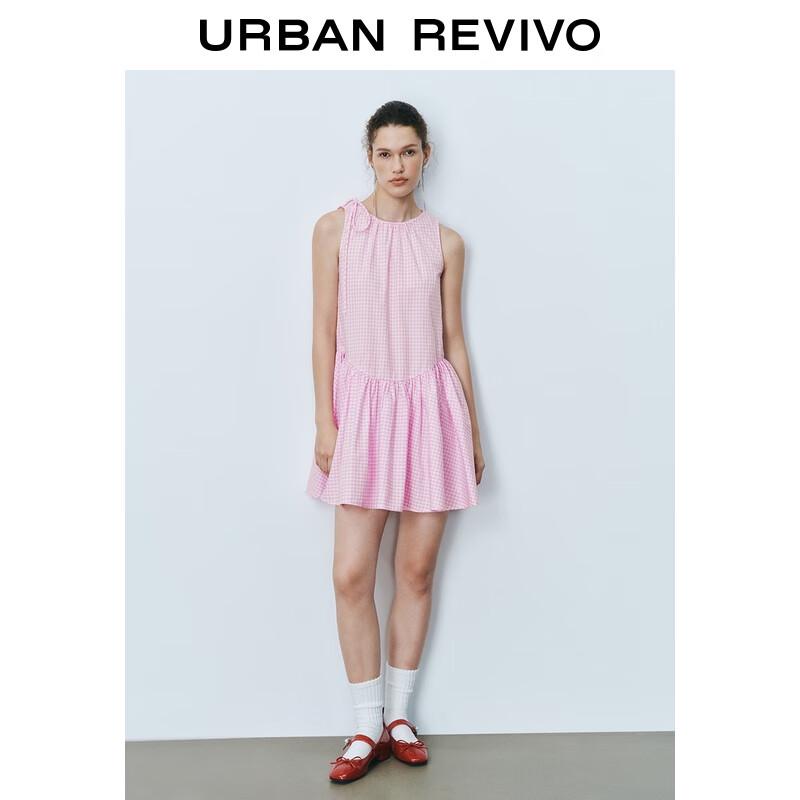 

UR2025 Women s Color Block Plaid Sleeveless Dress L