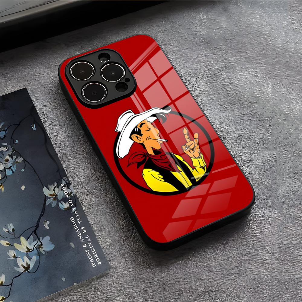 LUCKY LUKE CARTOON Phone Case For IPhone 17 Air 16 E Pro Max 15 14 13 Mini 12 Pro 11 Max Plus Black Glass Cover