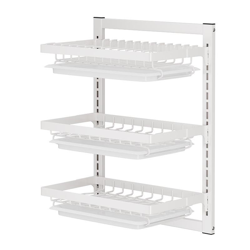 No-Punch Wall-Mounted Dish Drying Rack with Plate and Chopsticks Holder