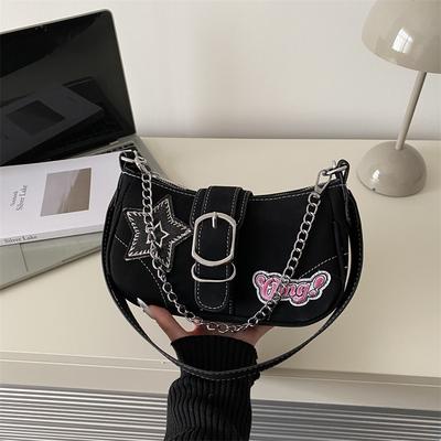 Y2k Star Embroidery Cool Girls Shoulder Underarm Bags Vintage Thread Design Women Chain Crossbody Bag Portable Female Handbag
