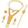 Dubai Wedding Jewelry Set: Ethnic Brass Gold-Plated Necklace, Earrings, Ring, and Bracelet.