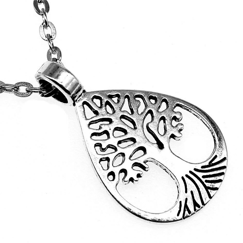Vintage Rose Flower Charm Necklace Tree Of Life Pendant Antique Jewelry 43cm Chain