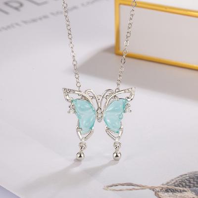 Ladies Crystal Butterfly Pendant Necklace