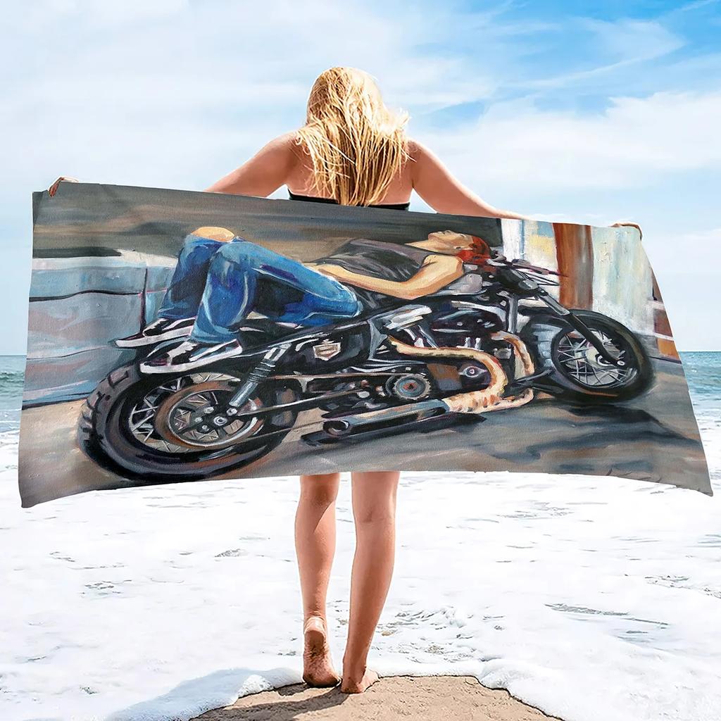 Quick Dry Beach Towels Motorcycle Vehicle Sand Free Ultra Cozy and Bath Towels Water Absorbent Oversize Beach Towel for Boys Men