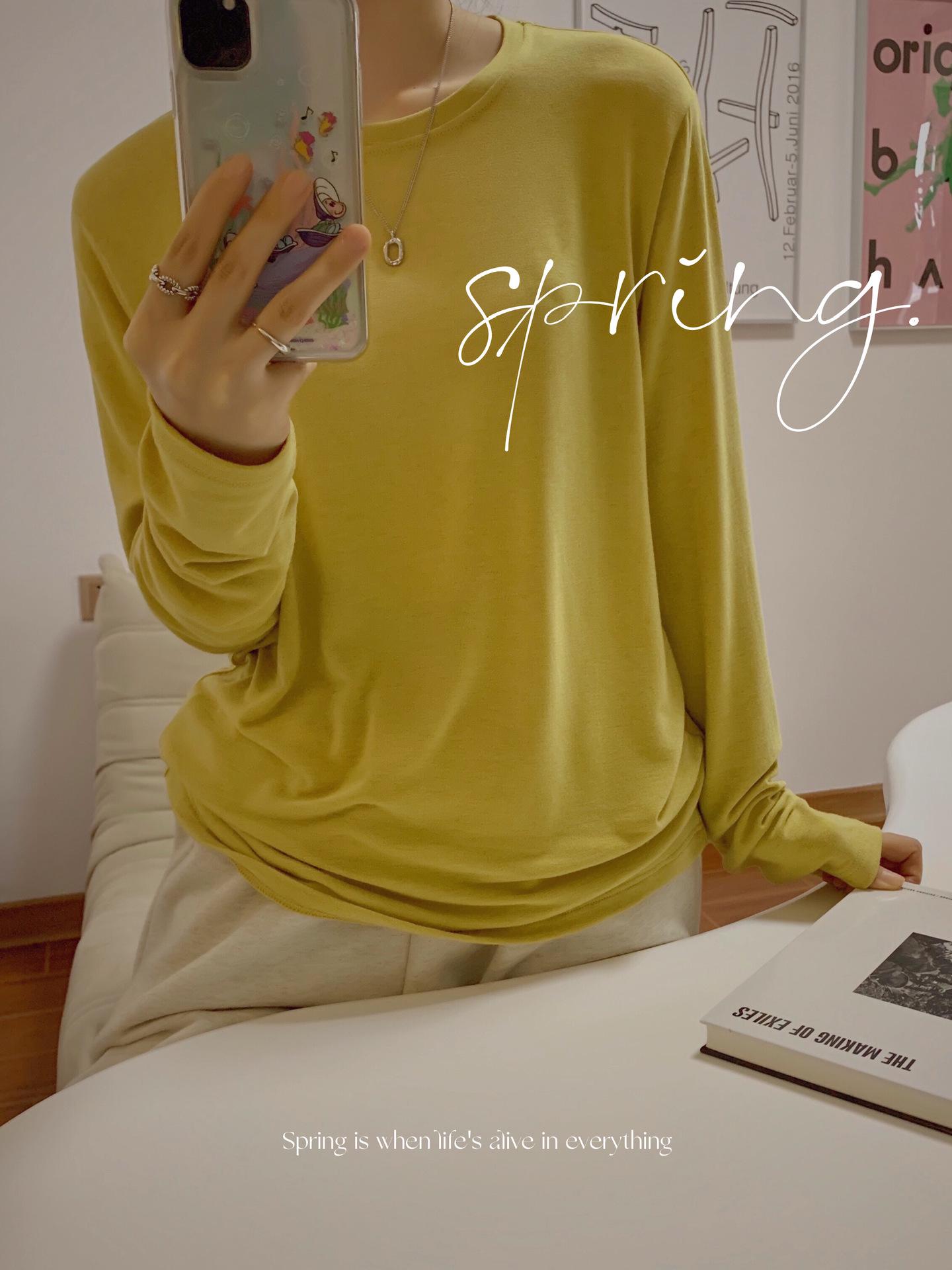 

AMOMI Cotton Korean Long-Sleeve Basic Round Neck T-Shirt One Size [80-140g]