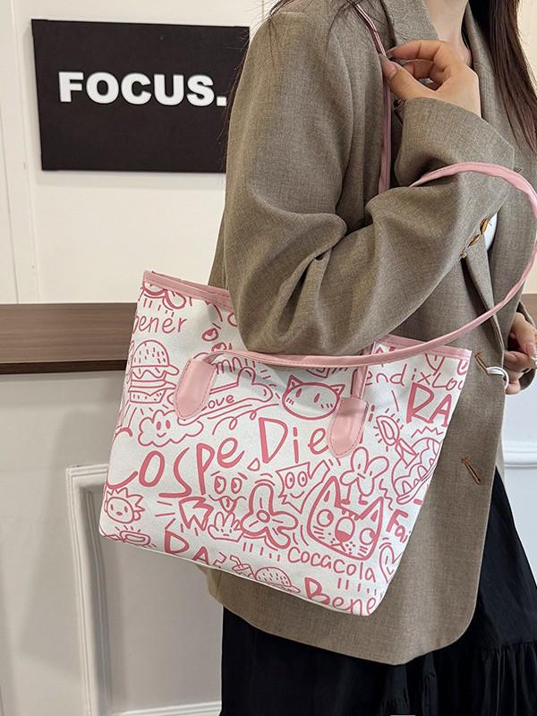 Graffiti Płócienna Torba na Ramię - Damska 2025 Casualowa, Uniwersalna, Duża Pojemność dla Studentów i Osób Dojeżdżających