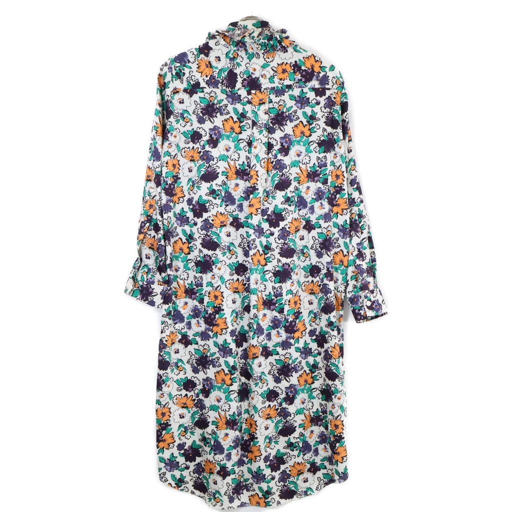 Plan C ABCAB64VZ8TP060 Flower Frill Bow Tie Long Sleeve Dress 38 White / multicolorUsed