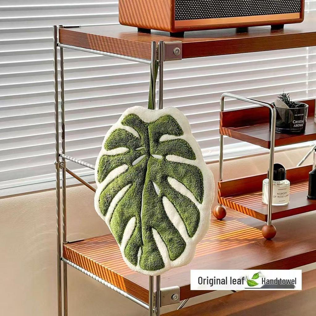 Cute Hanging Leaf Hand Towel - Thickened Coral Fleece for Kitchen & Bathroom