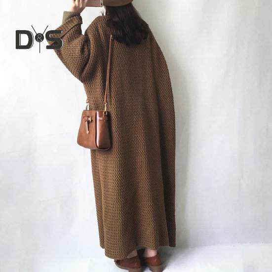 Spring Autumn Women Loose Fit Long Sweater Coat Long Sleeve Solid Color Ankle Length Open Front Knitting Cardigan Outwear