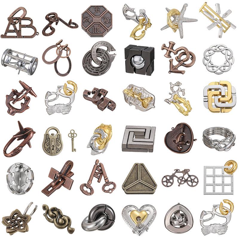 Kongming Lock Puzzle Set: Nine Interlocking Alloy Rings - Educational Disentanglement Toy