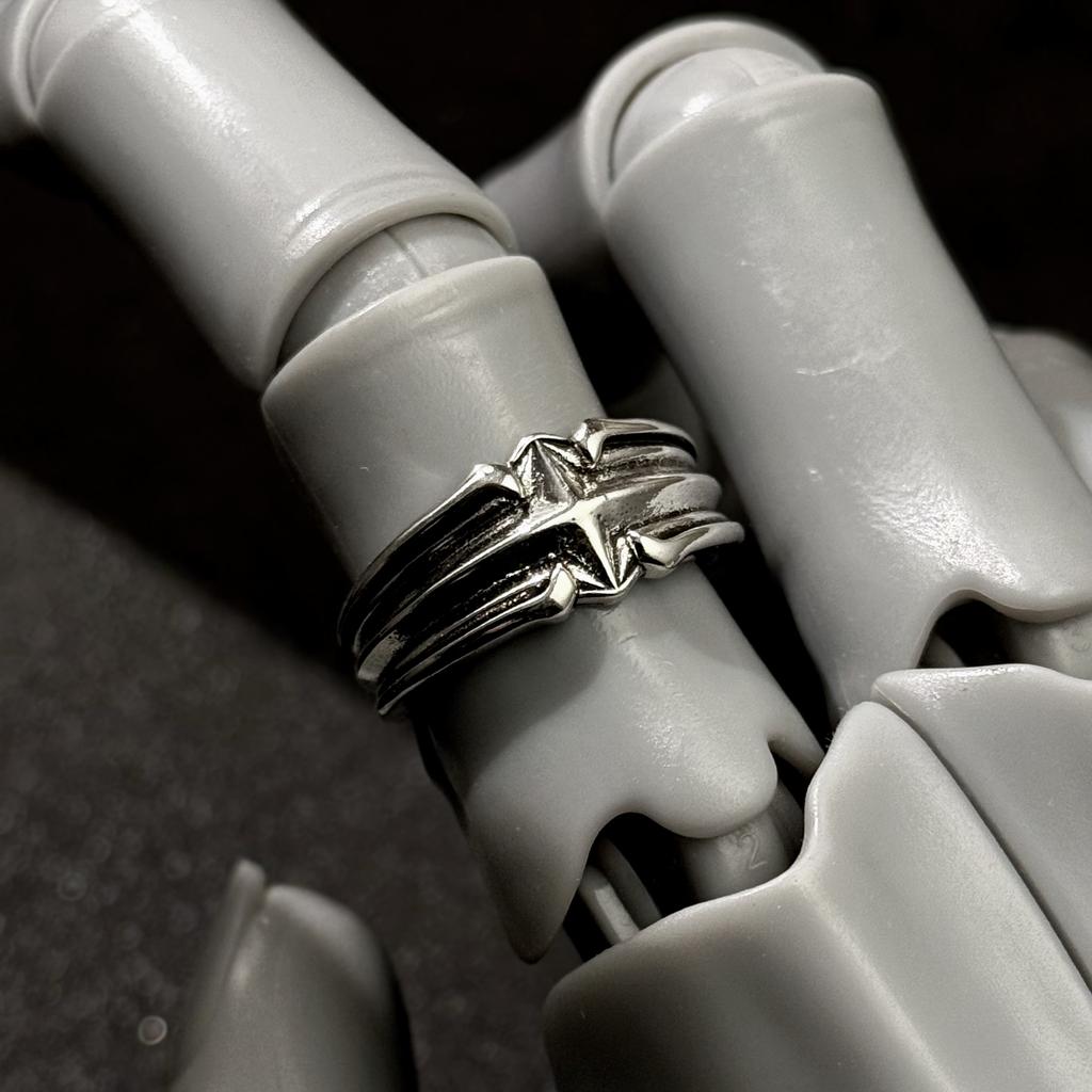 Anillo Abierto Ajustable Retro “Astral” de Estrella Para Hombres Cobre Chapado en Plata Punk Gótico Joyería Atrevida Accesorios de Moda Regalo Unisex