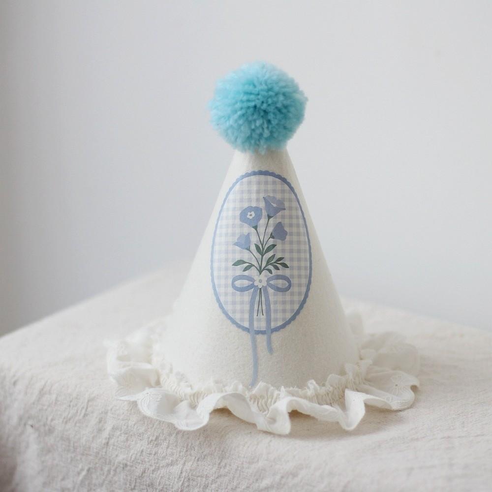 Cute Headwear Birthday Hat Lace Photo Props Birthday White Hat Princess Style Flower Blue Hat Girls