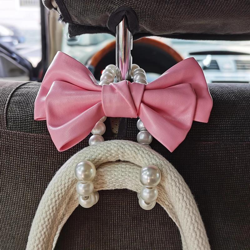 Cute Bowknot Car Hook Elegant Alloy Pearl Car Organizer Clip Car Seat Back Hanger Durable Lovely Bow Knot Car Hook Holder Hooks